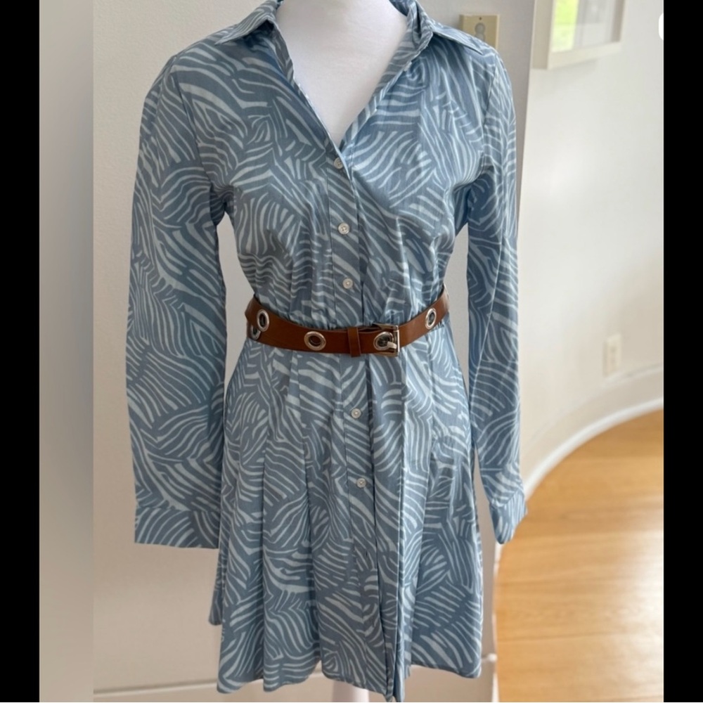 Michael Kors Blue Patterned Shirt Dress